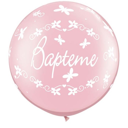 [ABC27389] Ballon Latex "Baptême" Rose 86 cm