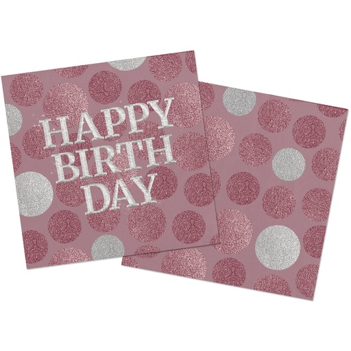 [FOL68402] 20 Serviettes "Happy Birthday" Rose