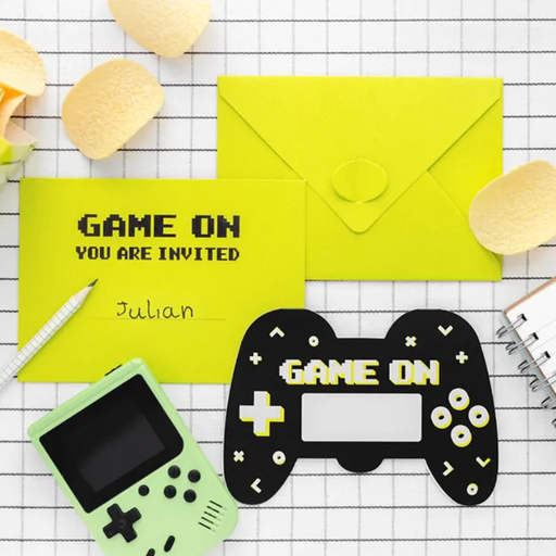 [PARZPP4] Invitations manette de jeux vidéos "Gamer", Lot de 6