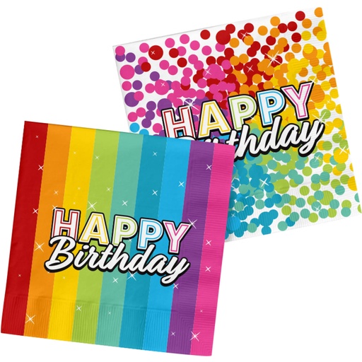[FOL65822] 20 Serviettes "Happy Birthday" multicolore