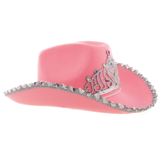 [FUN50422] Chapeau de Cowgirl rose avec couronne