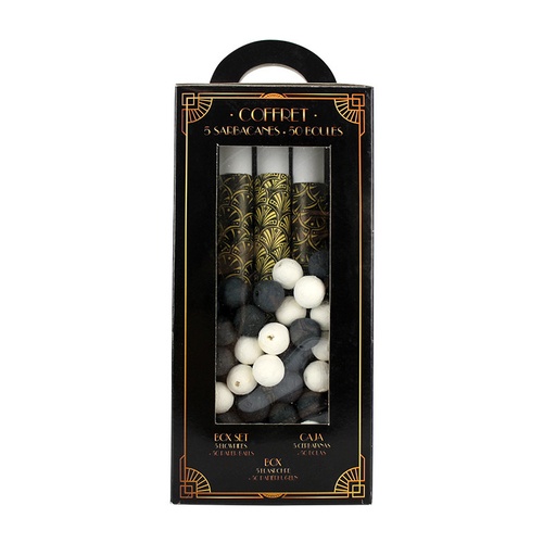[COT21424] Boîte ART DECO NOIRE 5 sarbacanes + 50 Boules