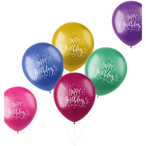 [FOL18640] Ballons Shimmer Happy Birthday Multicolore 33cm - 6 pièces