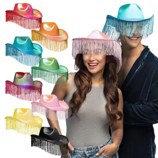 [BOL04506] Chapeau de cowboy à franges - 8 couleurs assorties