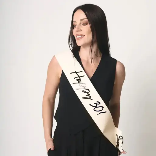 [PARSUR1-30-079] Echarpe d'anniversaire crème et noire - 30 ans