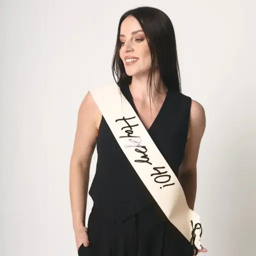 [PARSUR1-40-079] Echarpe d'anniversaire crème et noir - 40 ans