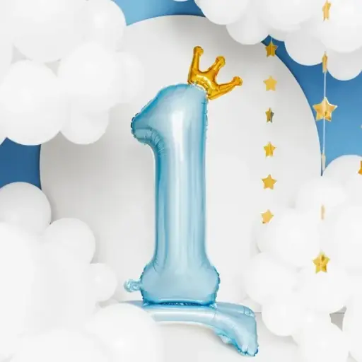 [PARFB126M-1-011] Ballon chiffre 1 bleu avec base - 1er anniversaire 