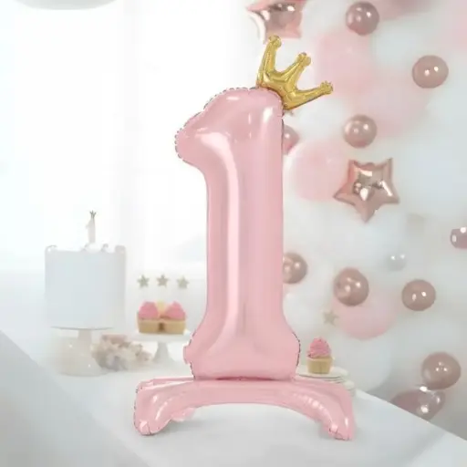 [PARFB126M-1-081J] Ballon chiffre 1 rose avec base - 1er anniversaire