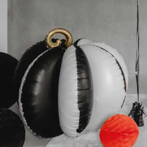 [PARFB300] Ballon en aluminium 3D Citrouille NOIR ET BLANCHE  58x58 cm