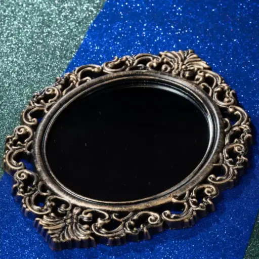 [CHA14227] Miroir noir et bronze antique 