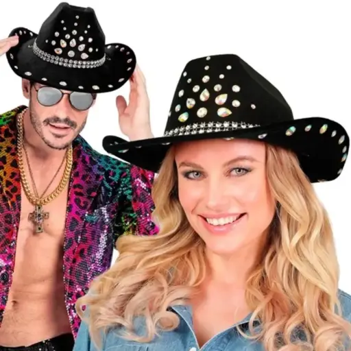 [WID25697] Chapeau de Cowboy noir à strass