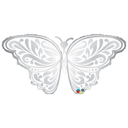 [ABC17091] Ballon Papillon blanc et argent 112 cm