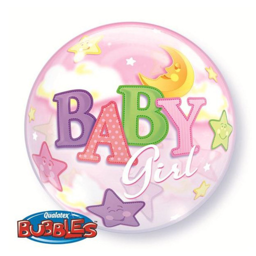 [ABC23598] Ballon bubble 22" "Baby Girl" Lune & Etoiles