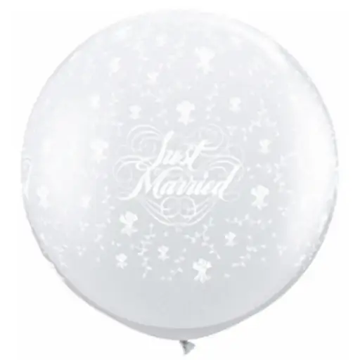 [ABC29209] Ballon latex 3' transparent "Just Married" / Roses