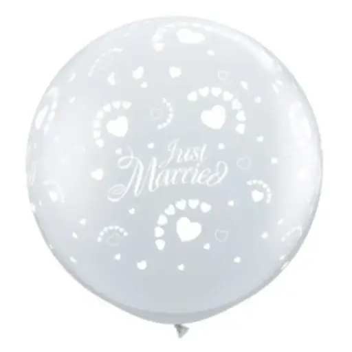 [ABC81356] Ballon latex 3' transparent "Just Married" / Coeurs