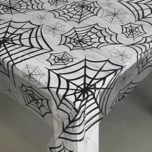 [AMS9911671] Nappe transparente en plastique avec toile d'araignée  274 x 139 cm - Halloween