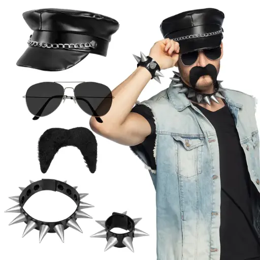 [BOL33208] Set d'accessoires motard : casquette, bracelets, moustaches, lunettes police