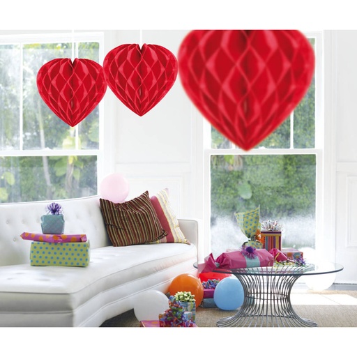 [FOL60430] Décoration Coeur rouge en nid d'abeille 30 cm