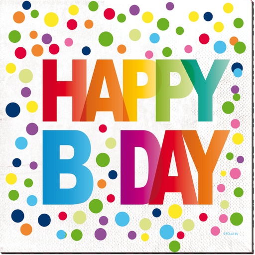[FOL65112] 20 Serviettes Happy B-day Confettis 33x33 cm