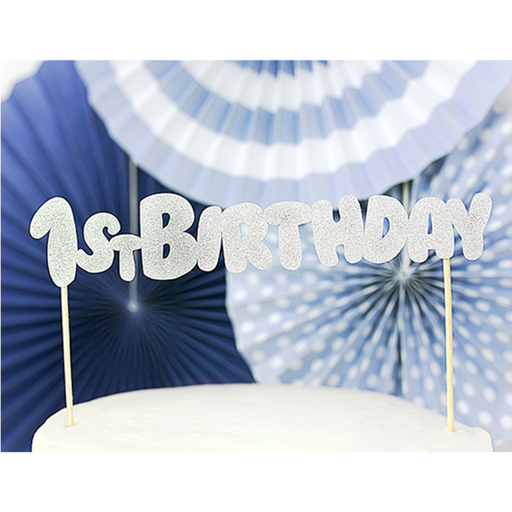 [PARKPT33-018B] Cake topper "1st Birthday" paillettes argent