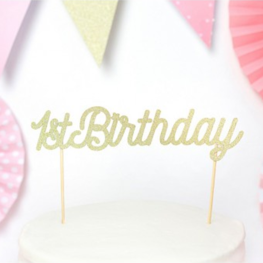 [PARKPT34-019B] Cake topper "1st Birthday" paillettes or