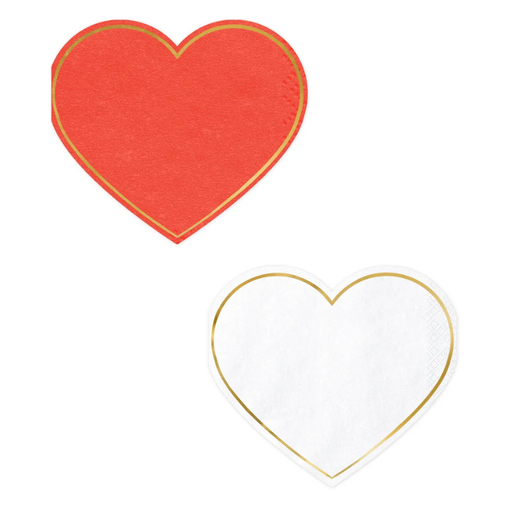 20 Serviettes en Papier Coeur Blanc et Or