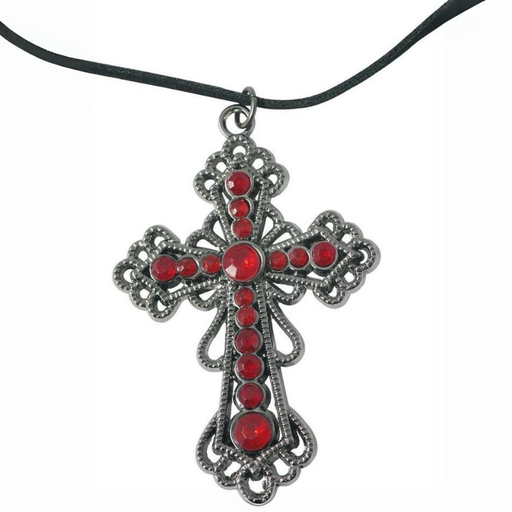 [PCL69550] Collier croix gothique avec pierres rouges 
