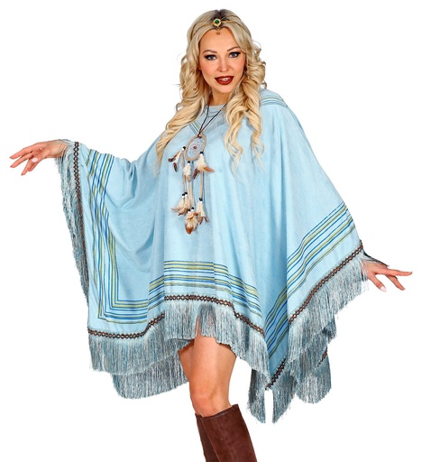 [WID42932] Poncho bleu ciel à franges