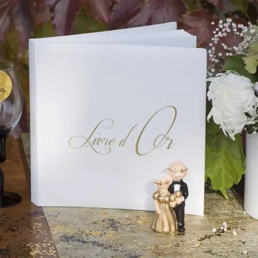 [SAN0070085] Livre d'or blanc et doré 24 x 24 cm