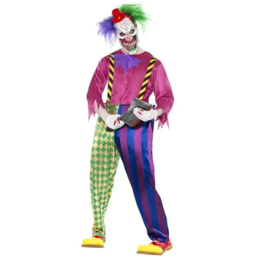 Costume Clown Tueur (chemise, pantalon, bretelles et masque en latex) T.M