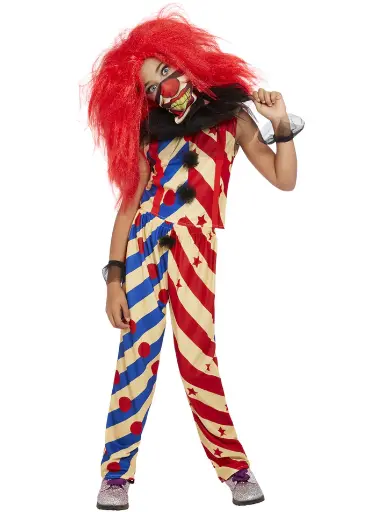 Costume Clown Effrayant (haut, pantalon, masque et volants) 4-6 ans