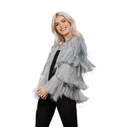 [SMI74002SM] Veste à franges métallisées argent Taille S/M