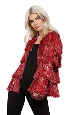 [SMI74008LX1] Veste à franges métallisées rouge Taille L/XL