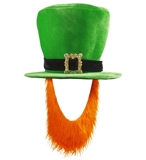 [WID9508P] Chapeau haut de forme en velours vert avec barbe - St Patrick