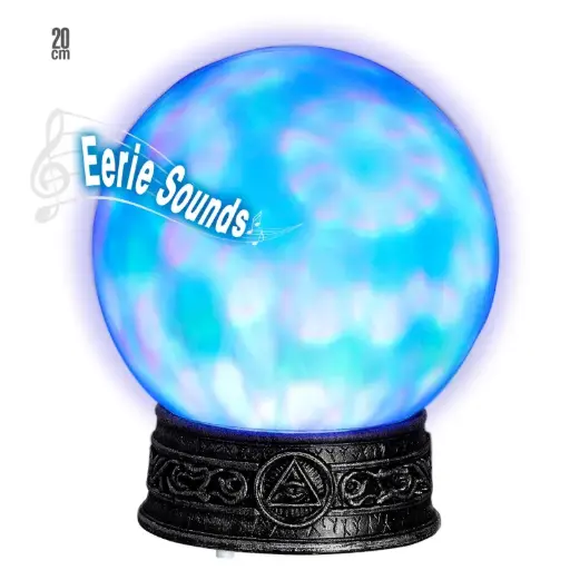 [WID07102] Boule de cristal sur support (lumière et son) 20 cm