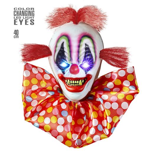 [WID07106] Tête de clown horrible yeux lumineux, à suspendre
