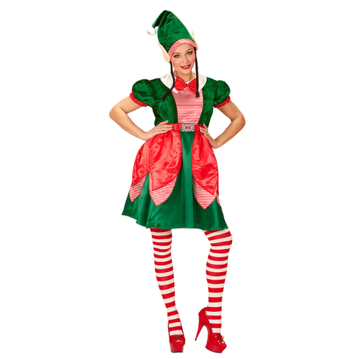 Assistante du Père Noël (Robe et Bonnet avec Oreilles et Nattes) Taille L