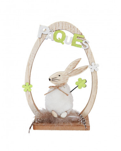 [CHA10899] Décoration en bois lapin de Pâques