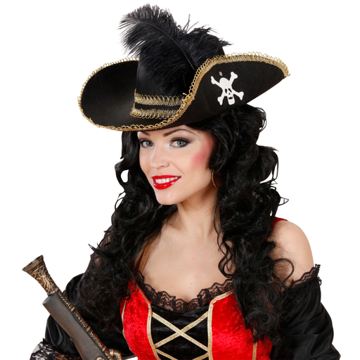 [WID2591L] Chapeau de Pirate avec tête de mort et plume