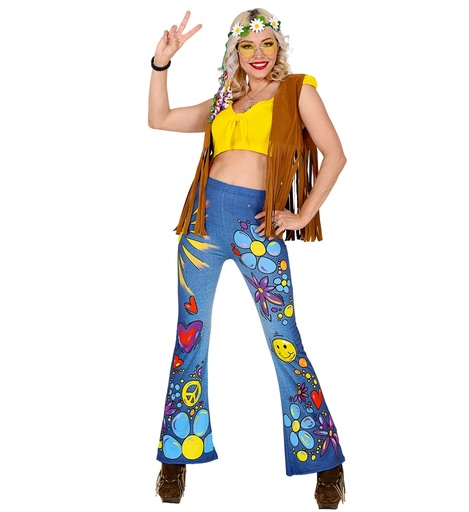 Déguisement femme pantalon patte d'Eph' motifs Hippie