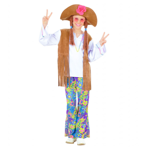 [WID55336] Woodstock hippy fille (chemise 128cm, pantalon, chapeau avec cheveux)