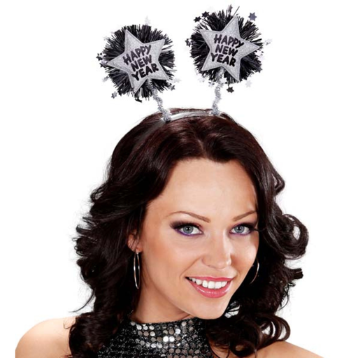 [WID7895A] Pk 12 "SILVER HAPPY NEW YEAR HEAD BOPPER"