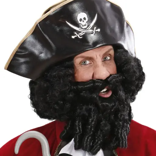 [WIDN6555] Perruque et barbe noires de pirate 