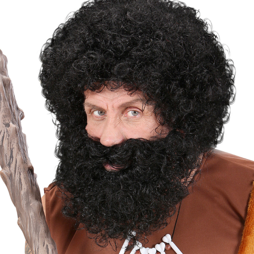 [WID6489N] Perruque et barbe frisée noire