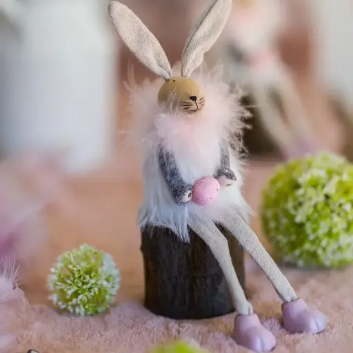 [CHA10910] Centre de table lapin avec fourrure