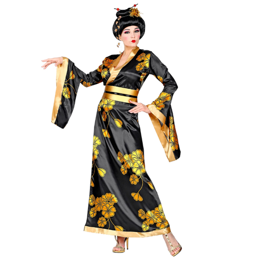 Déguisement de Geisha noir et or pour femme