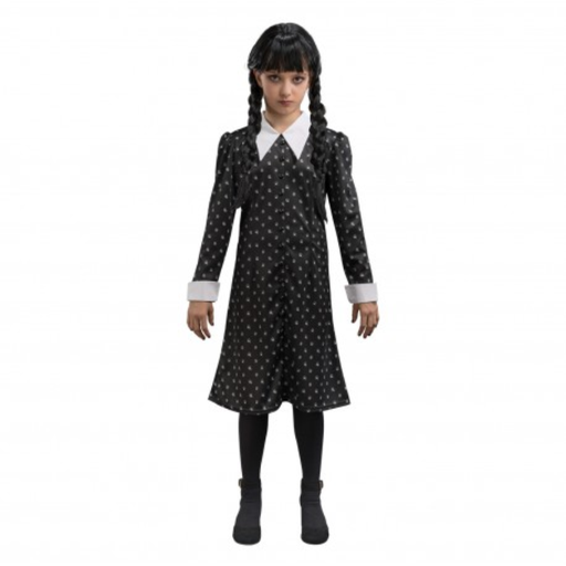 Déguisement de Mercredi Addams© pour fille - robe noire à motifs 