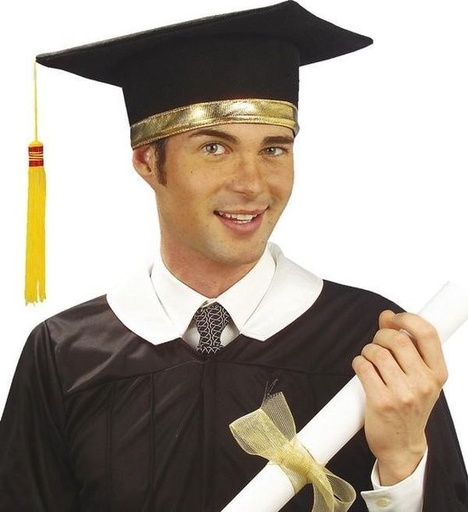 [WID3397L] Chapeau de Diplômé en Tissu Noir