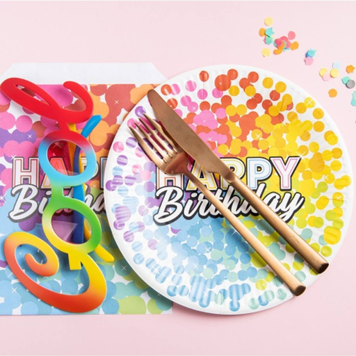 [FOL65886] Assiettes Happy Birthday confettis 23cm paquet de 6