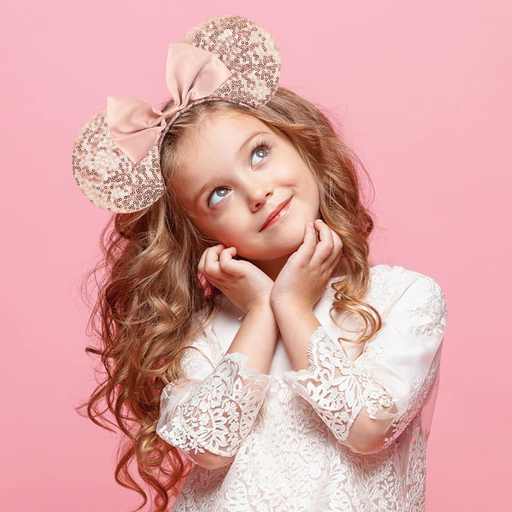 [PAROP16-076J] Serre-tête oreille de souris à sequins et nœud, couleur nude